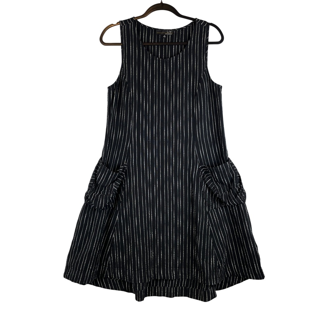 Liv by Habitat Clothes Black White Pinstripe Linen Blend Pocket Dress Small